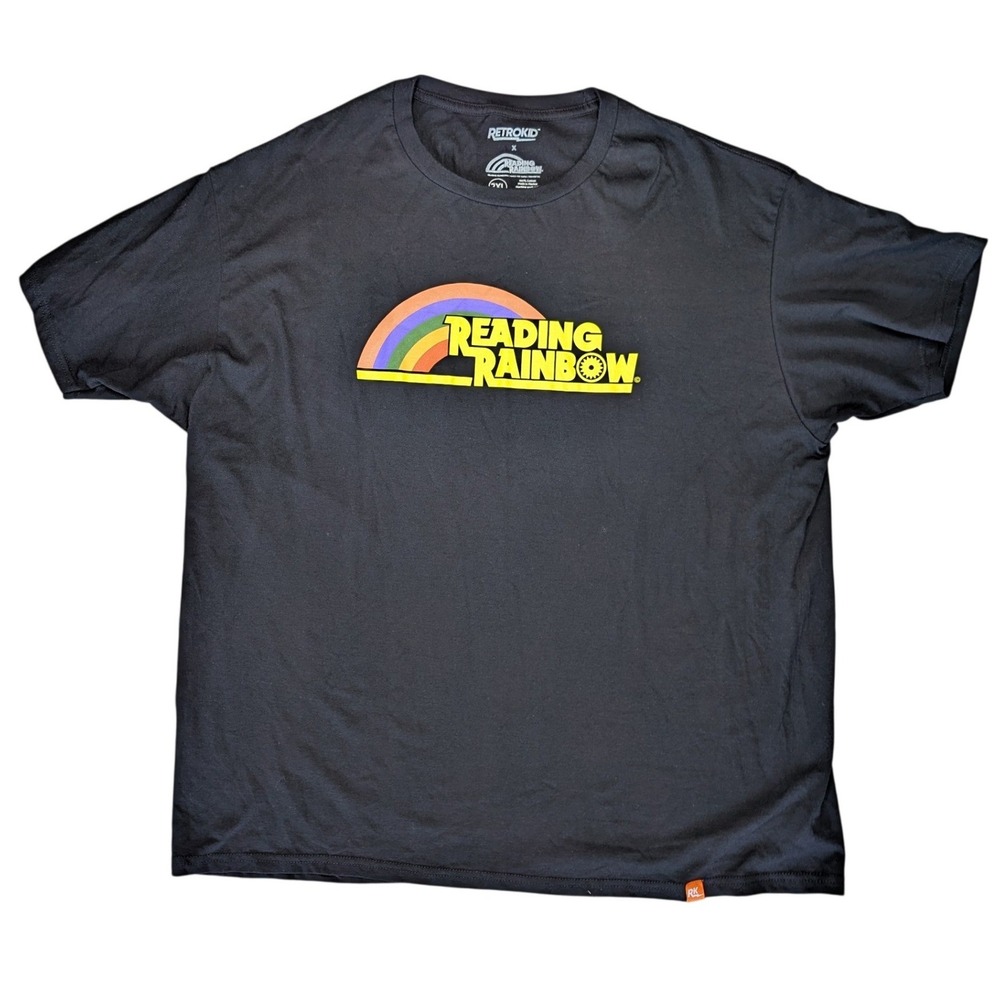Retrokid 2XL Reading Rainbow Black Short Sleeve graphic Tee Shirt 100% Cotton